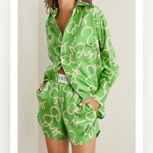 Olivia von Halle Kick Printed Silk Twill pajama set medium NWT & gift box!